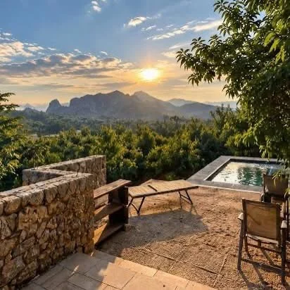 Terraza con vista a las montañas de Tepoztlán